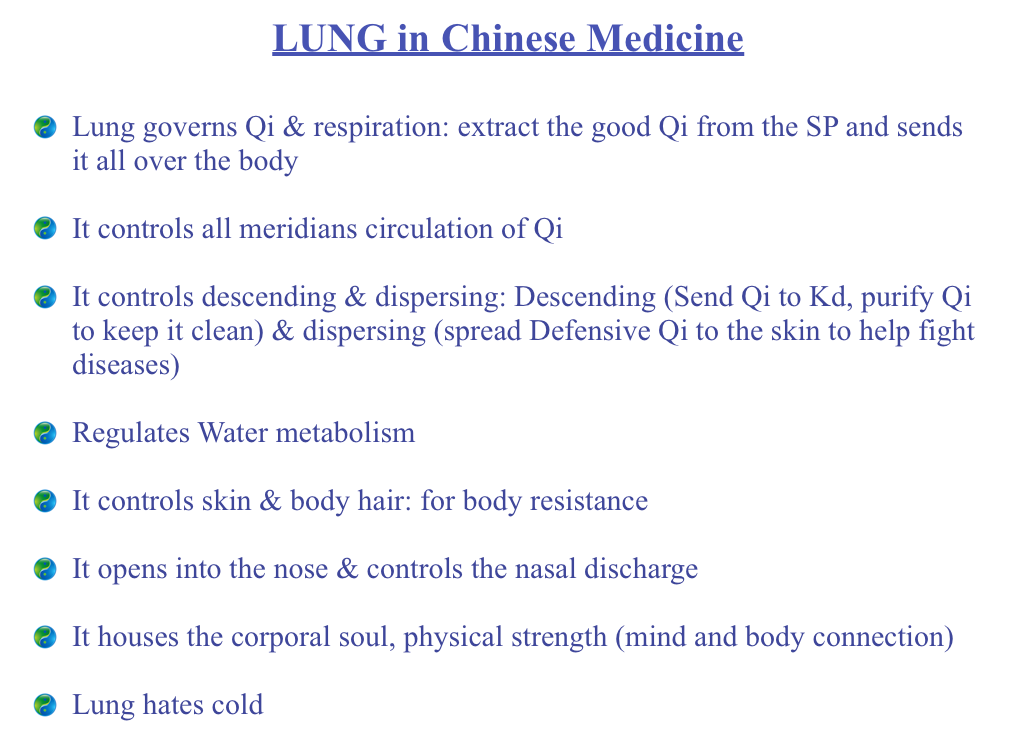 The functions of the Lung in TCM